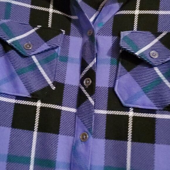 Denim & Co Purple Button Down Top Shacket Plaid Heavenly Jersey Iris Multi Sz XS - Picture 4 of 7